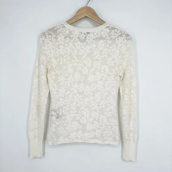 Rag & Bone Perry Lace Top Long Sleeve Semi Sheer Floral Jacquard Sweater White - Picture 11 of 16